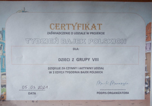certyfikat dla grupy VIII