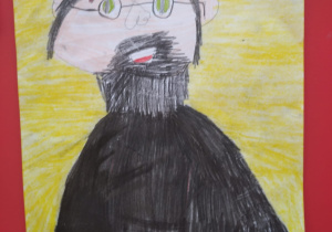 portret św. Maksymiliana w czarnej sutannie z brodą