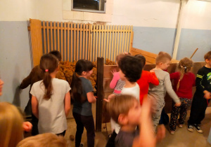 dzieci w pomieszczeniu, w którym przechowywane są warzywa - ziemniaki