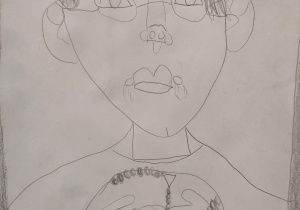 portret św. Maksymiliana z rożańcem w ołówku