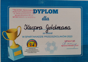 dyplom dla Kacpra Goldmana za udział w Spartakiadzie Przedszkolaków 2023