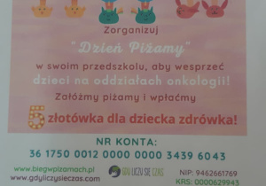 ogłoszenie o dniu piżamki z numerem konta