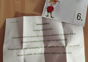 kartka z opisem zadania do wykonania dla przedszkolaków