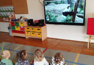 przedszkolaki oglądają film edukacyjny o pandzie