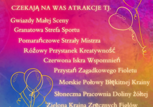 plakat zachęcający do udziału w festynie z opisem kolorowych krain