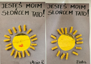 laurak dla taty ze słońcem i promykami wykonanymi z makaronu