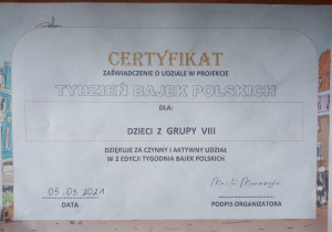 certyfikat dla grupy VIII