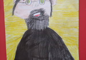 portret św. Maksymiliana w czarnej sutannie z brodą