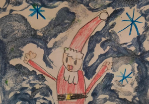 kartka świąteczna - Mikołaj i gwiazdy