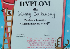 dyplom dla Hanny Sułkowskiej za udział w konkursie