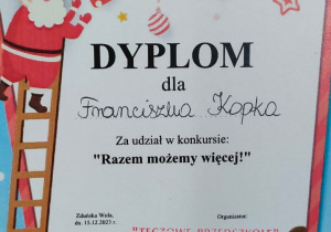 dyplom dla Franciszka Kopka za udział w konkursie