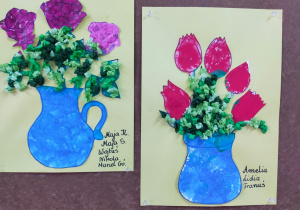 laurki z kwiatami wykonane przez przedszkolaki - prace grupowe