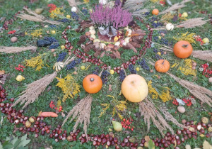 praca plastyczna - mandala z darów jesieni w ogrodzie przedszkolnym